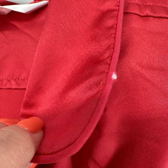 Victorias Secret Angles Pajama Top Satin Solid Red Long Sleeve Button Up Size L - Picture 9 of 13